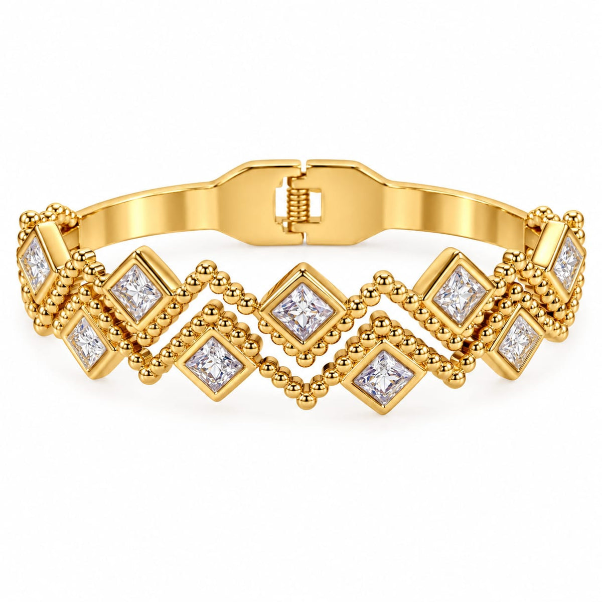 Azaria gold-tone stainless steel bracelet with clear square crystals – Emira Jewels UAE