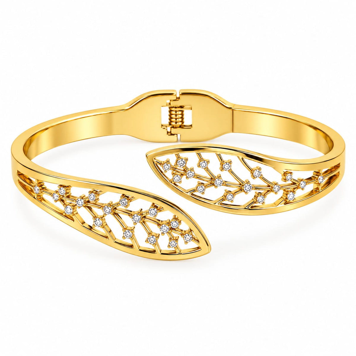 Seraphina gold-tone stainless steel crystal leaf bracelet – Emira Jewels UAE