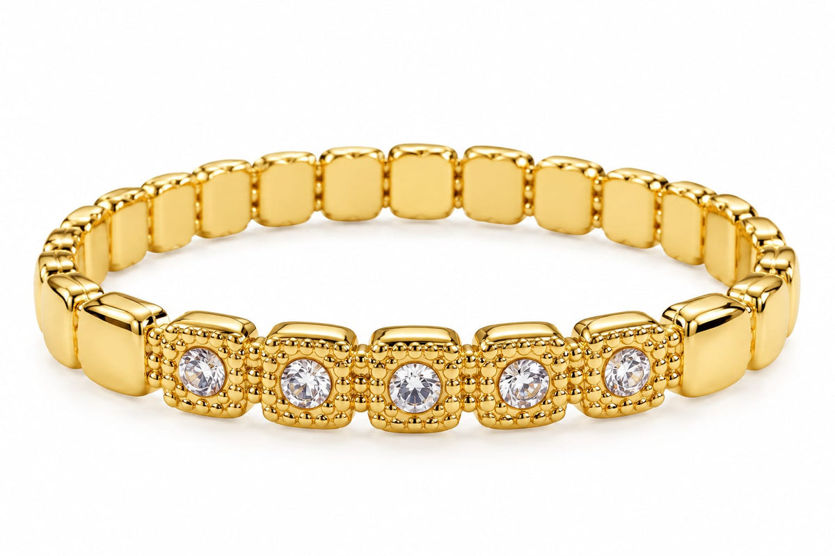 Zaria gold-tone stainless steel bracelet with clear crystal square details – Emira Jewels UAE