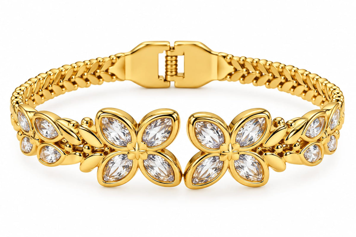 Mariposa gold-tone stainless steel butterfly bracelet with clear crystals – Emira Jewels UAE
