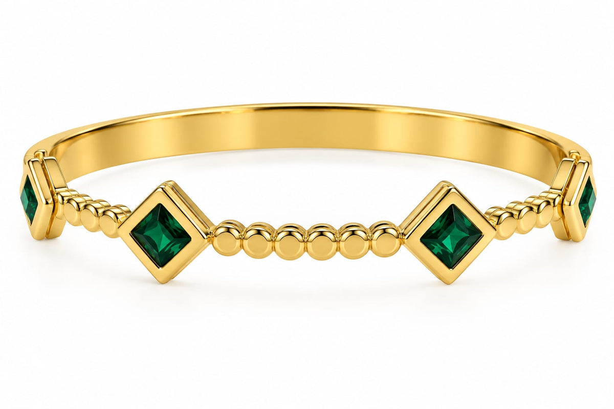 Esmera gold-tone stainless steel bracelet with green square crystals – Emira Jewels UAE