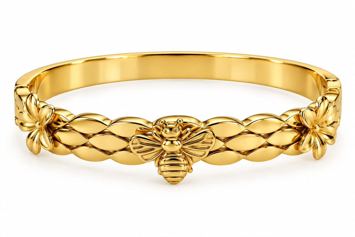 Aurelia gold-tone PVD stainless steel bee and floral bracelet – Emira Jewels UAE