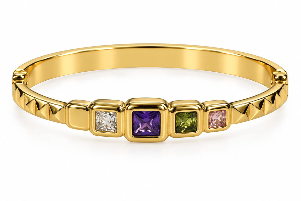 Mireya gold-tone PVD stainless steel bracelet with multicolour square stones – Emira Jewels UAE