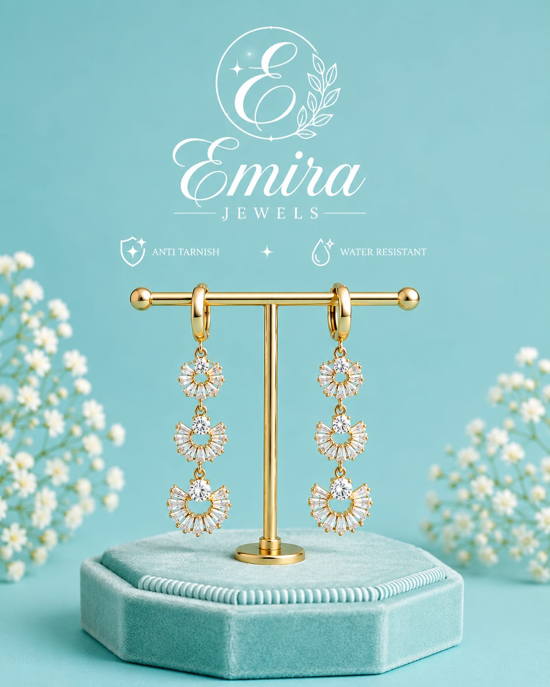 Triple Halo Drop Earrings