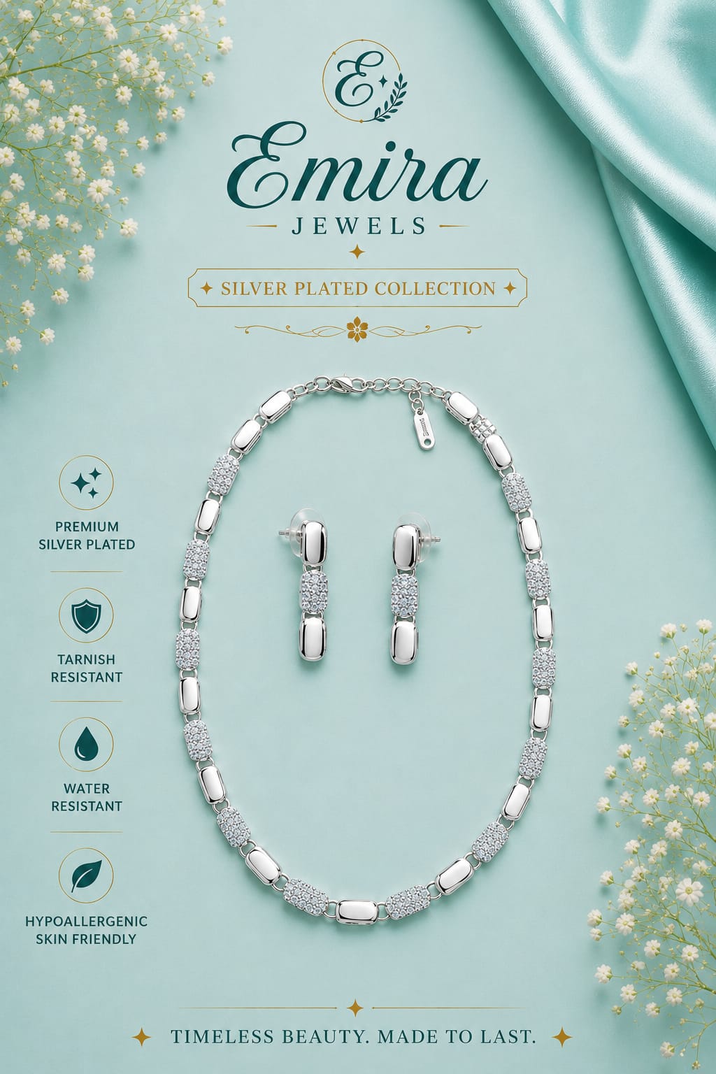 Luna Spark Silver Plated Necklace & Earrings Set