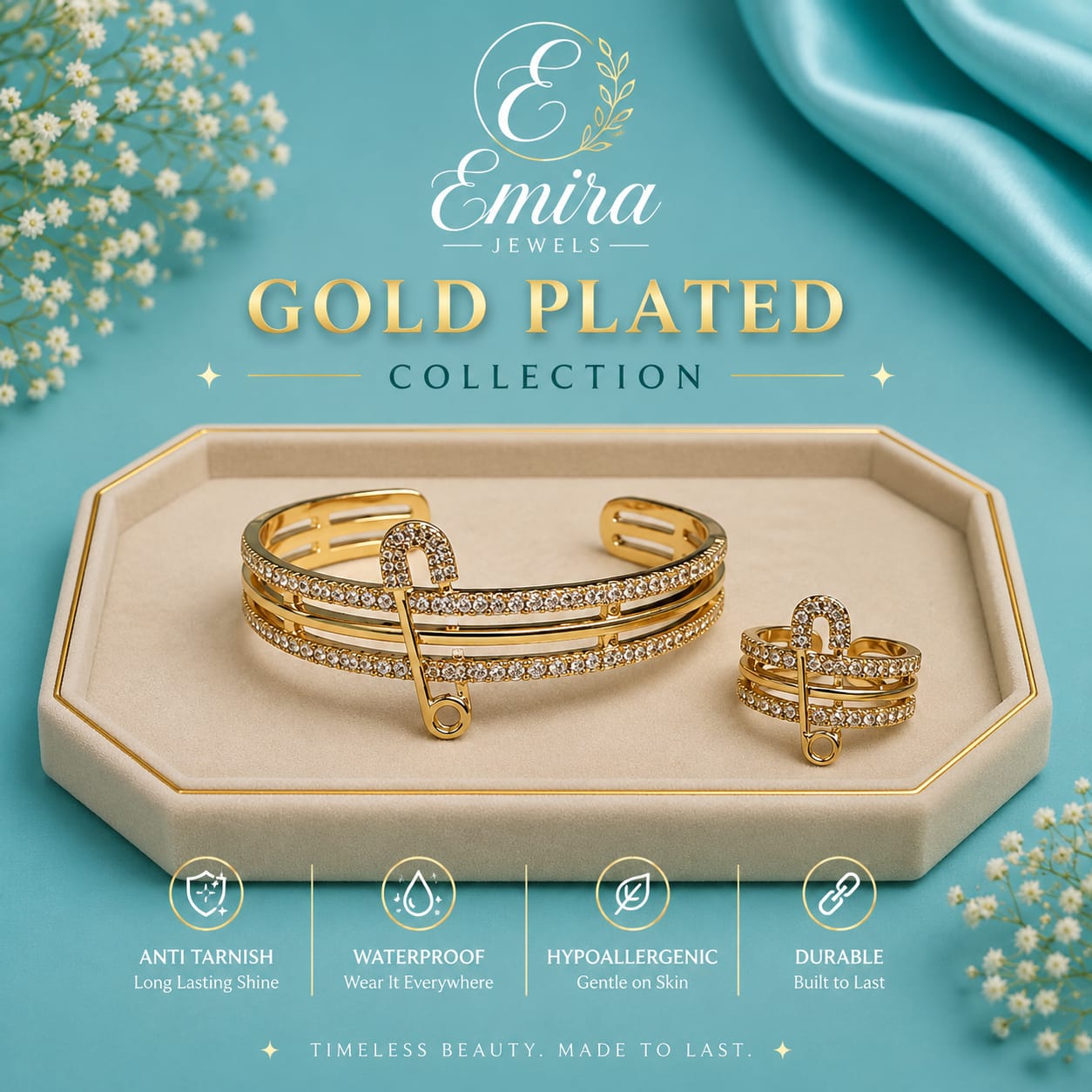 Luxe Pin Gold Plated Bracelet & Ring Set