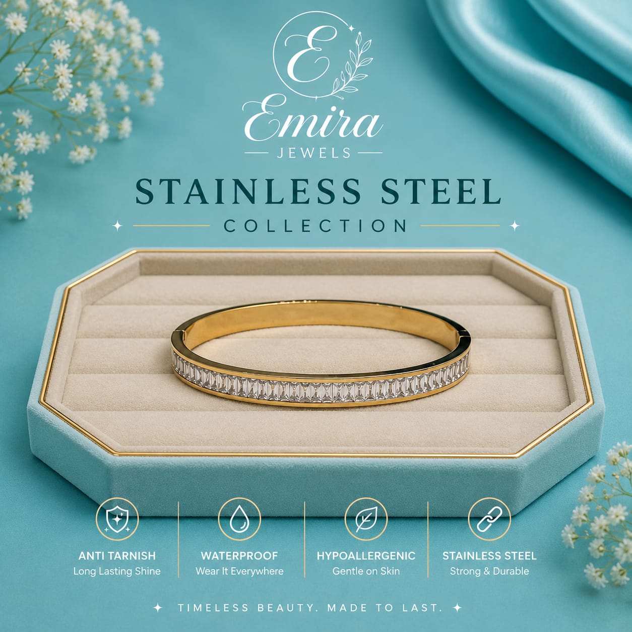 Crystal Edge Stainless Steel Bangle