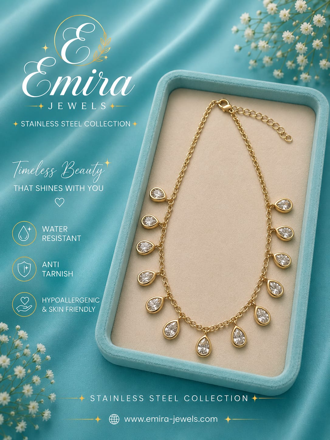 Crystal Teardrop Fringe Necklace