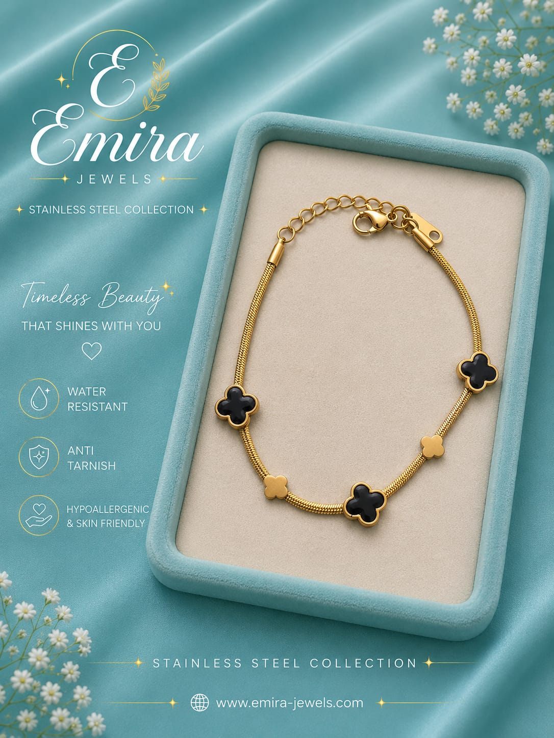 Midnight Clover Charm Bracelet