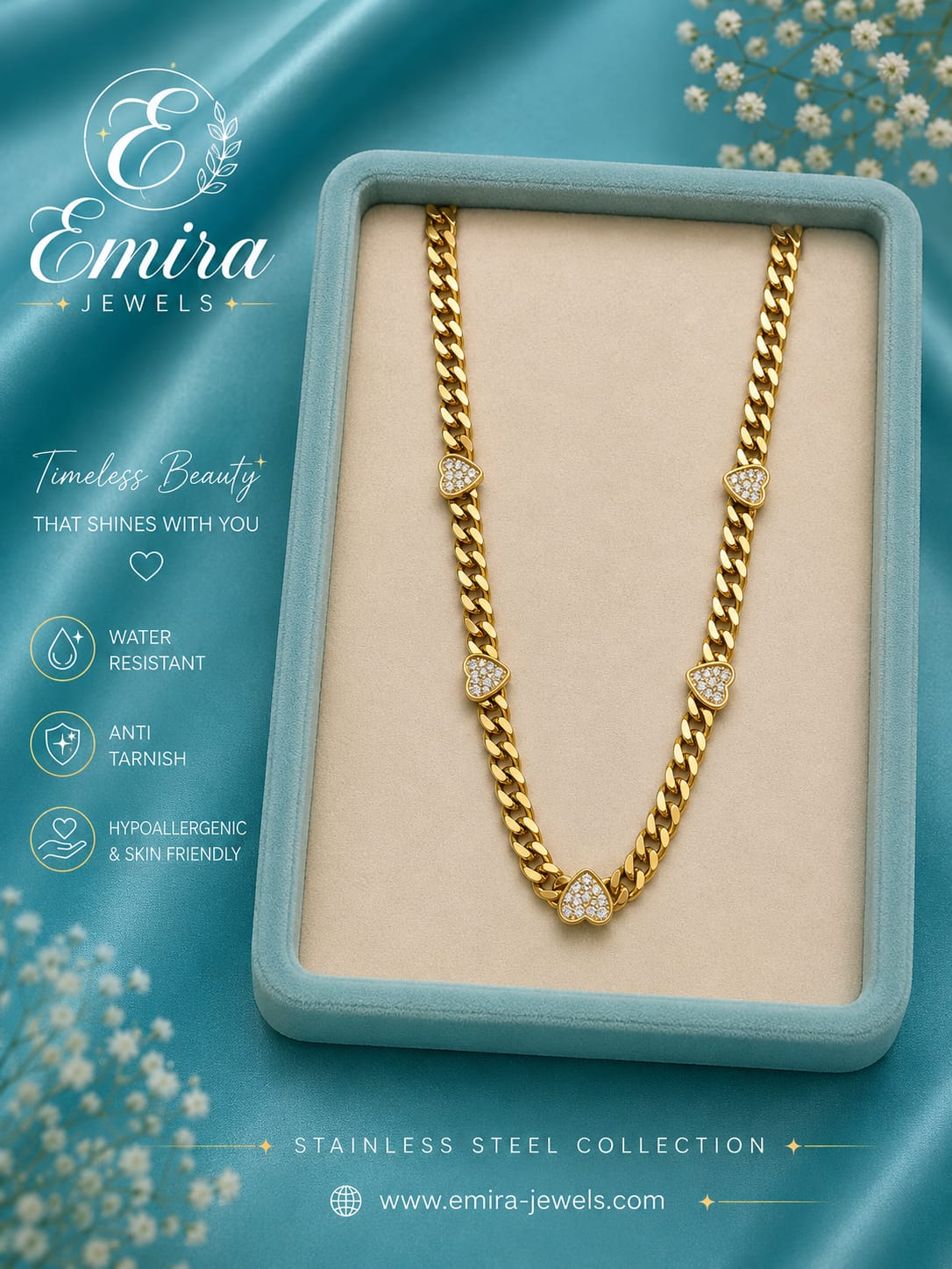 Golden Hearts Cuban Link Necklace