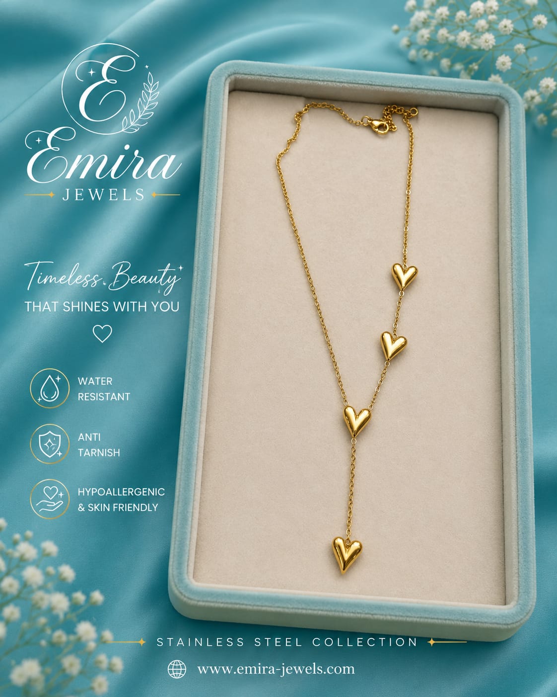 Golden Hearts Lariat Necklace