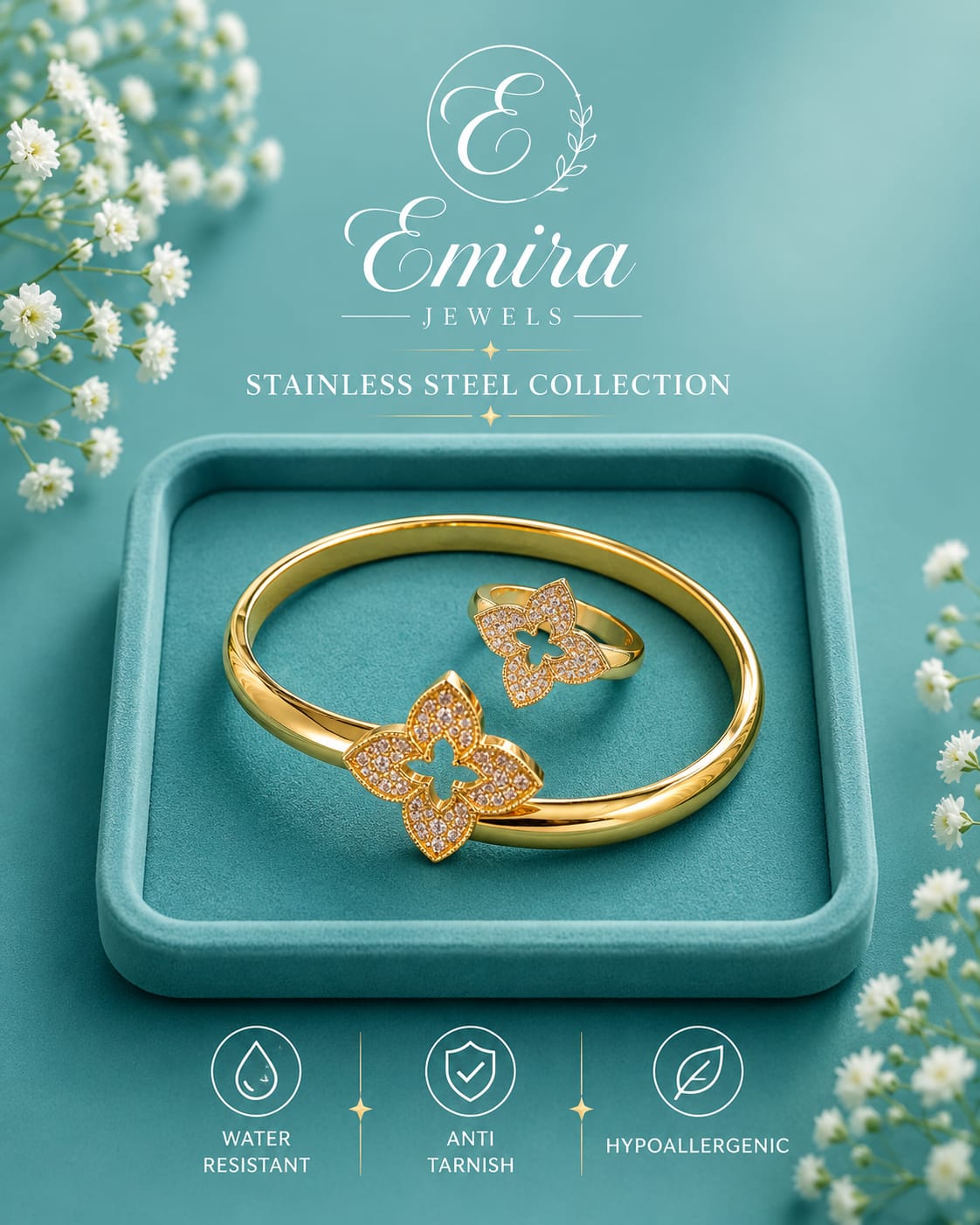 Aurora Bloom Gold-Plated Bangle & Ring Set