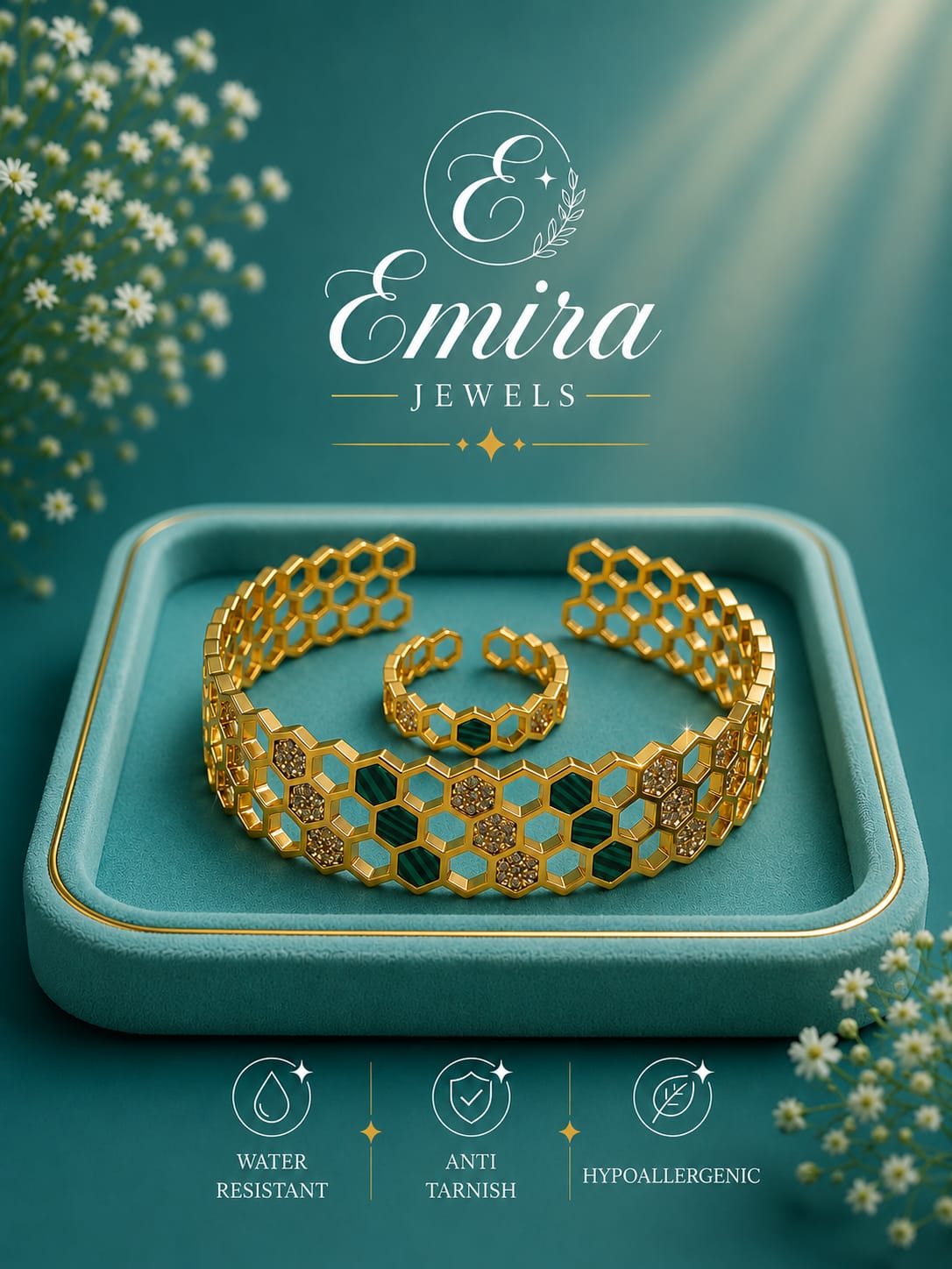 Honeycomb Luxe Gold-Plated Cuff & Ring Set