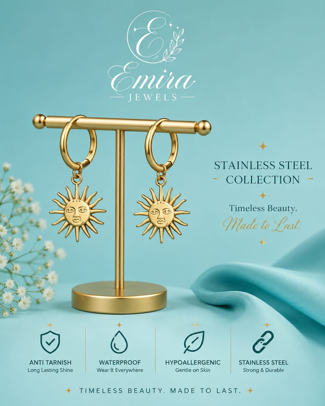 Solara Sun Charm Hoop Earrings