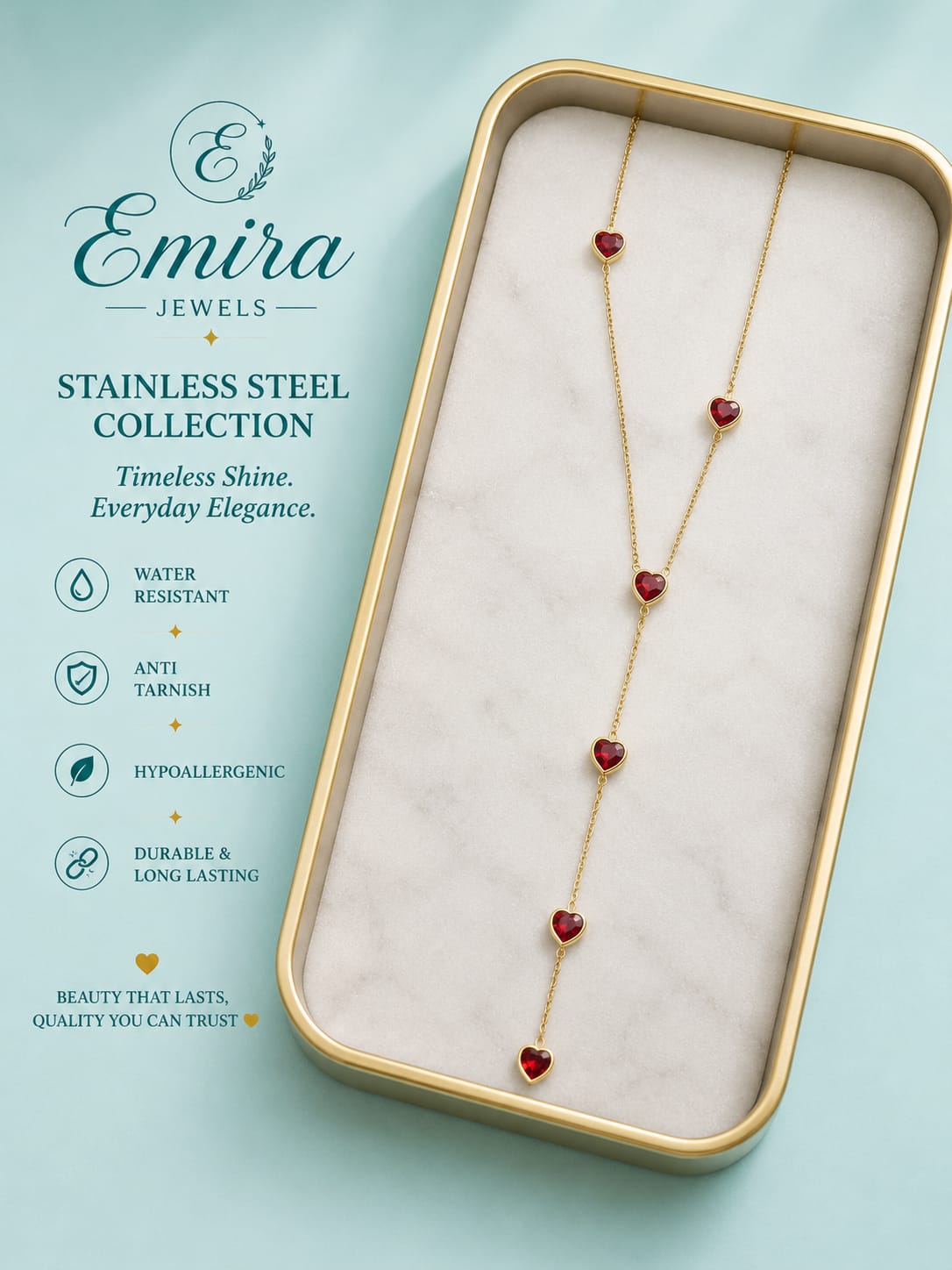 Ruby Heart Cascade Necklace