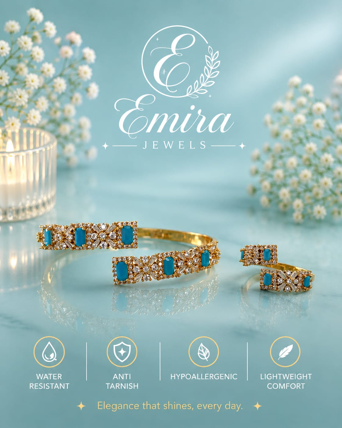 Azure Bloom Bangle & Ring Set
