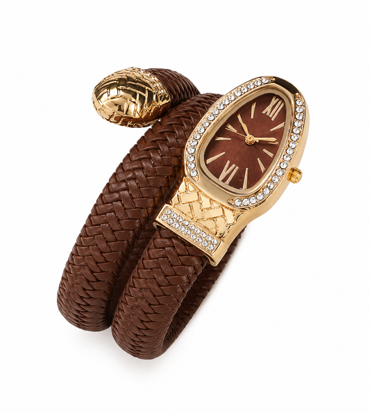 Aurora Wrap Crystal Watch – Brown & Gold