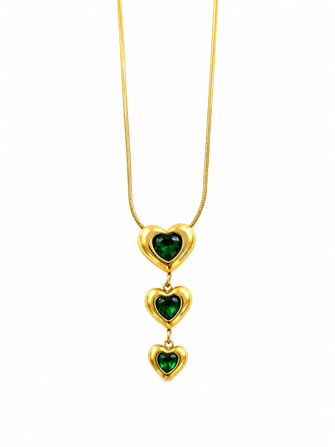 Emerald Triple Heart Necklace