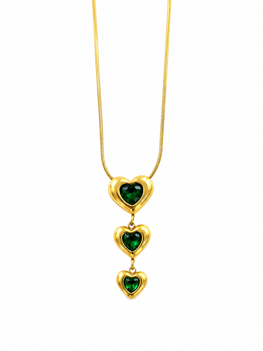 Emerald Triple Heart Necklace