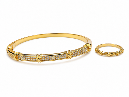 Luxe Crystal Bangle & Ring Set – Gold Plated