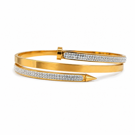 Stainless Steel Crystal Nail Cuff Bangle