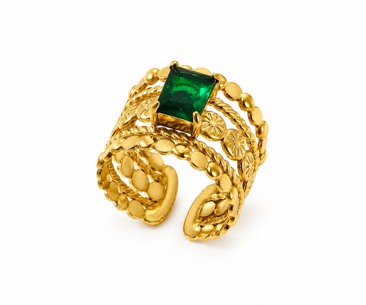 Emerald Luxe Adjustable Statement Ring