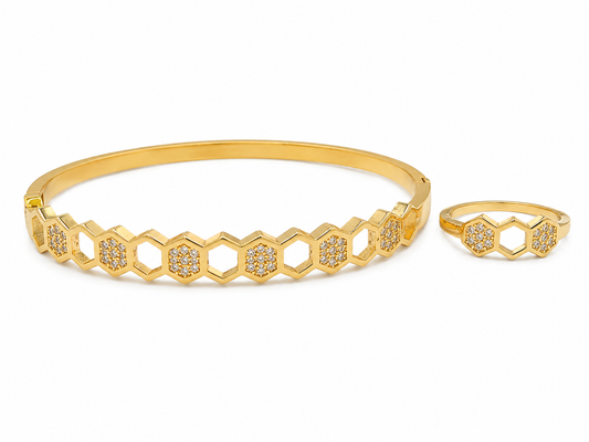Honeycomb Crystal Bangle & Ring Set