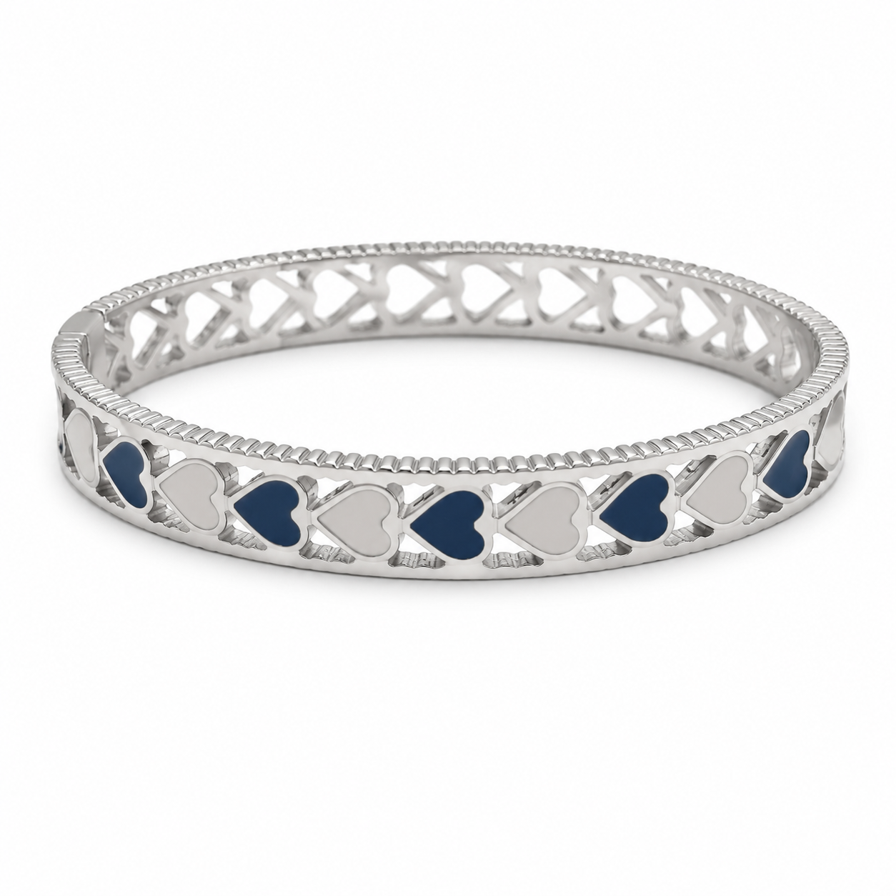 Blue Heart Harmony Bangle – Silver Plated