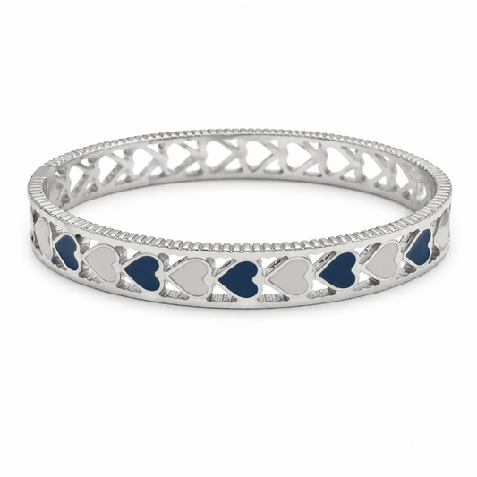 Blue Heart Harmony Bangle – Silver Plated