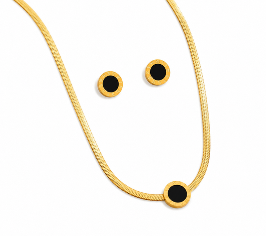 Onyx Snake Chain Necklace & Stud Earrings Set