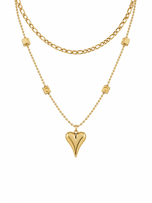 Layered Heart Charm Necklace